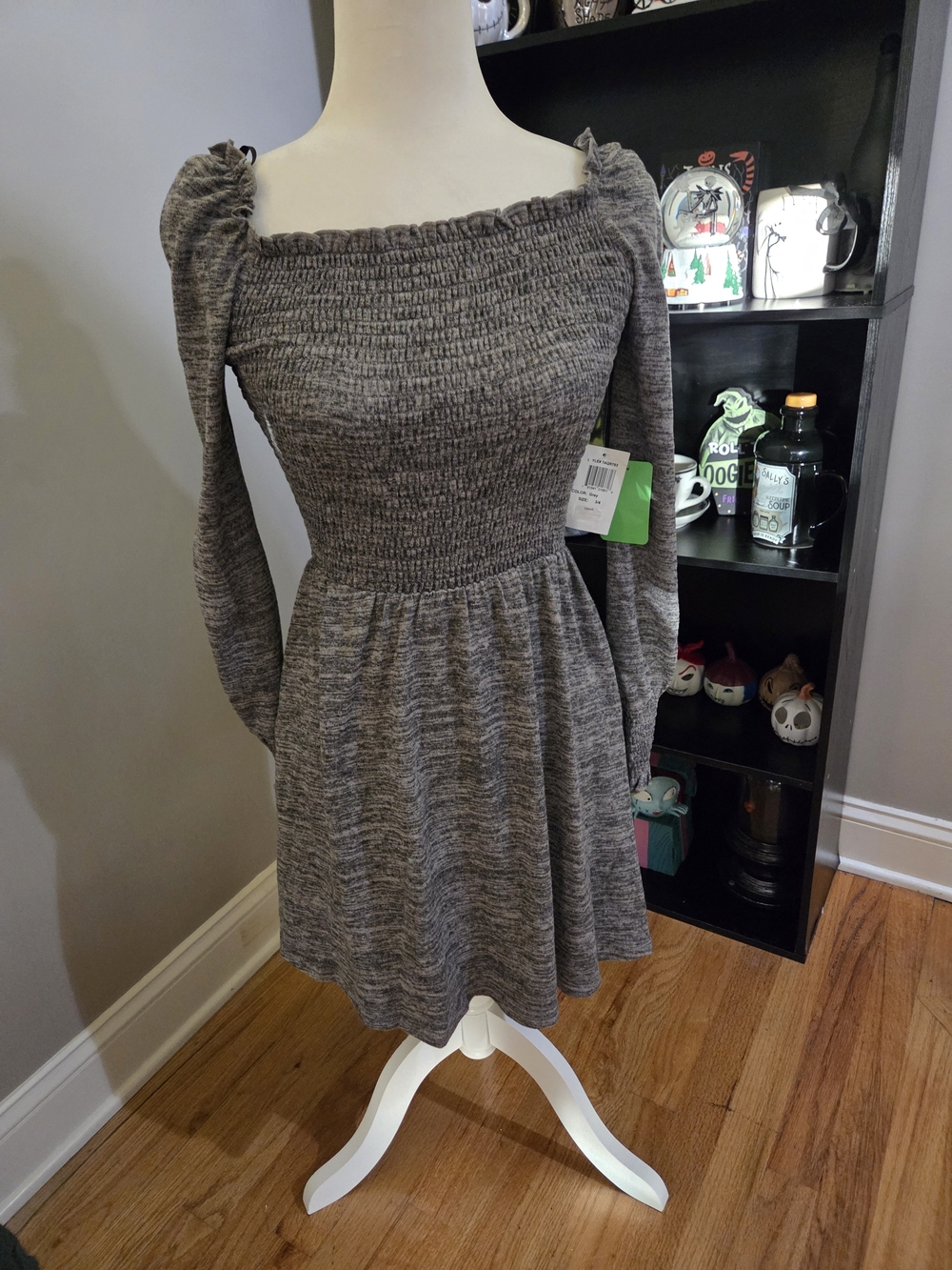 B Darlin Gray Smocked Knit Long Sleeve Mini Dress